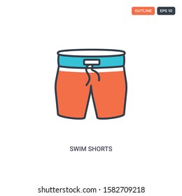 2 color Swim Shorts concept line vector icon. isolated two colored Swim Shorts outline icon with blue and red colors can be use for web, mobile. Stroke line eps 10.