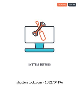 2 color System setting concept line vector icon. isolated two colored System setting outline icon with blue and red colors can be use for web, mobile. Stroke line eps 10.