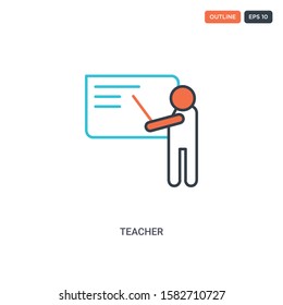 2 color Teacher concept line vector icon. isolated two colored Teacher outline icon with blue and red colors can be use for web, mobile. Stroke line eps 10.