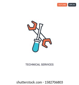 2 color Technical services concept line vector icon. isolated two colored Technical services outline icon with blue and red colors can be use for web, mobile. Stroke line eps 10.