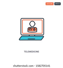 2 color telemedicine concept line vector icon. isolated two colored telemedicine outline icon with blue and red colors can be use for web, mobile. Stroke line eps 10.