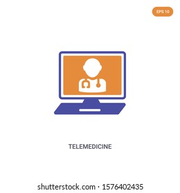 2 color telemedicine concept vector icon. isolated two color telemedicine vector sign symbol designed with blue and orange colors can be use for web, mobile and logo. eps 10.