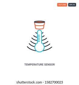 2 color Temperature Sensor concept line vector icon. isolated two colored Temperature Sensor outline icon with blue and red colors can be use for web, mobile. Stroke line eps 10.
