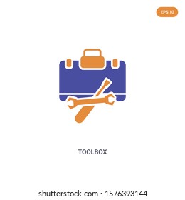 2 color toolbox concept vector icon. isolated two color toolbox vector sign symbol designed with blue and orange colors can be use for web, mobile and logo. eps 10.