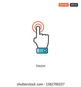 2 color Touch concept line vector icon. isolated two colored Touch outline icon with blue and red colors can be use for web, mobile. Stroke line eps 10.