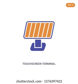 2 color Touchscreen terminal concept vector icon. isolated two color Touchscreen terminal vector sign symbol designed with blue and orange colors can be use for web, mobile and logo. eps 10.