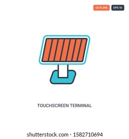 2 color Touchscreen terminal concept line vector icon. isolated two colored Touchscreen terminal outline icon with blue and red colors can be use for web, mobile. Stroke line eps 10.