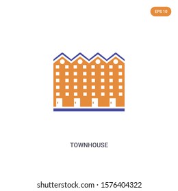 2 color Townhouse concept vector icon. isolated two color Townhouse vector sign symbol designed with blue and orange colors can be use for web, mobile and logo. eps 10.