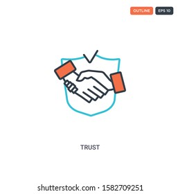 2 color trust concept line vector icon. isolated two colored trust outline icon with blue and red colors can be use for web, mobile. Stroke line eps 10.