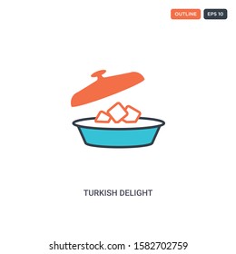 2 color turkish delight concept line vector icon. isolated two colored turkish delight outline icon with blue and red colors can be use for web, mobile. Stroke line eps 10.