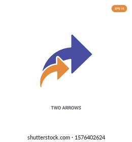 2 color two arrows concept vector icon. isolated two color two arrows vector sign symbol designed with blue and orange colors can be use for web, mobile and logo. eps 10.