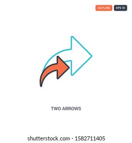 2 color two arrows concept line vector icon. isolated two colored two arrows outline icon with blue and red colors can be use for web, mobile. Stroke line eps 10.