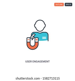2 color User Engagement concept line vector icon. isolated two colored User Engagement outline icon with blue and red colors can be use for web, mobile. Stroke line eps 10.