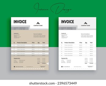 2 Color Variation Business invoice form template. Invoicing quotes, money bills or pricelist and payment agreement design templates. Tax form, or payment receipt.