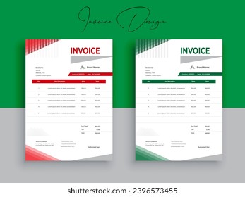 2 Color Variation Business invoice form template. Invoicing quotes, money bills or pricelist and payment agreement design templates. Tax form, or payment receipt.