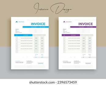 2 Color Variation Business invoice form template. Invoicing quotes, money bills or pricelist and payment agreement design templates. Tax form, or payment receipt.