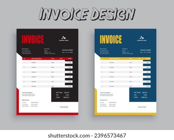 2 Color Variation Business invoice form template. Invoicing quotes, money bills or pricelist and payment agreement design templates. Tax form, or payment receipt.