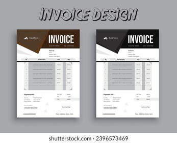 2 Color Variation Business invoice form template. Invoicing quotes, money bills or pricelist and payment agreement design templates. Tax form, or payment receipt.