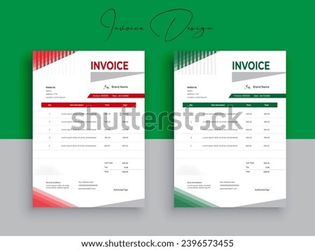 2 Color Variation Business invoice form template. Invoicing quotes, money bills or pricelist and payment agreement design templates. Tax form, or payment receipt.