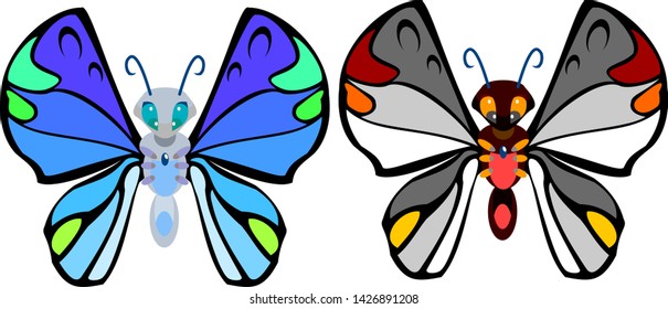 2 color variations of a vector butterfly. 