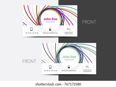 2 color version of spiral graphic business card with bottom positioned icons