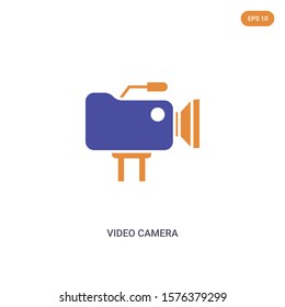 2 color Video camera concept vector icon. isolated two color Video camera vector sign symbol designed with blue and orange colors can be use for web, mobile and logo. eps 10.