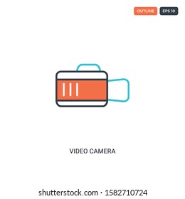 2 color video camera concept line vector icon. isolated two colored video camera outline icon with blue and red colors can be use for web, mobile. Stroke line eps 10.