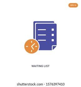2 color Waiting list concept vector icon. isolated two color Waiting list vector sign symbol designed with blue and orange colors can be use for web, mobile and logo. eps 10.