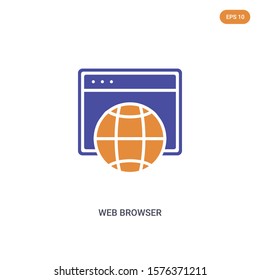 2 color web browser concept vector icon. isolated two color web browser vector sign symbol designed with blue and orange colors can be use for web, mobile and logo. eps 10.