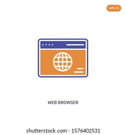 2 color Web browser concept vector icon. isolated two color Web browser vector sign symbol designed with blue and orange colors can be use for web, mobile and logo. eps 10.