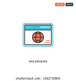 2 color Web browser concept line vector icon. isolated two colored Web browser outline icon with blue and red colors can be use for web, mobile. Stroke line eps 10.