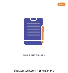 2 color wills and trusts concept vector icon. isolated two color wills and trusts vector sign symbol designed with blue and orange colors can be use for web, mobile and logo. eps 10.