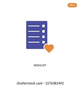 2 color wish list concept vector icon. isolated two color wish list vector sign symbol designed with blue and orange colors can be use for web, mobile and logo. eps 10.