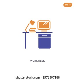 2 color Work desk concept vector icon. isolated two color Work desk vector sign symbol designed with blue and orange colors can be use for web, mobile and logo. eps 10.