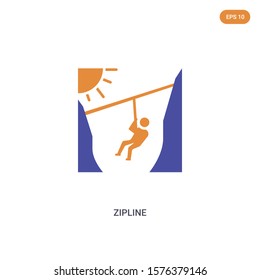 2 color Zip line concept vector icon. isolated two color Zip line vector sign symbol designed with blue and orange colors can be use for web, mobile and logo. eps 10.