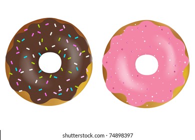 2 Colorful And Tasty Donuts, Isolated On White Background, Vector Illustration