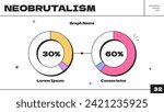2 connected pie charts with percentage. Pie-chart business diagram y2k trendy design on white background. Circle informative graphic for presentation neobrutalism vector art. Info analytics