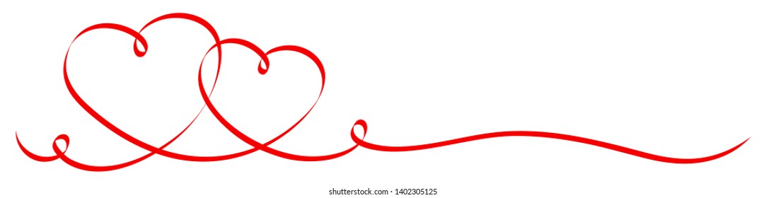 2 Connected Red Calligraphy Hearts Ribbon Banner