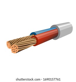 2 core PVC insulated copper flexible cable. Vector illustration isolated on white background