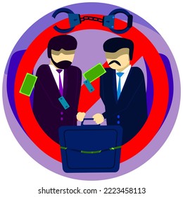2 Corrupt Government or Businessman  with bag full money, and handcuffs vector illustration for anti corruption day