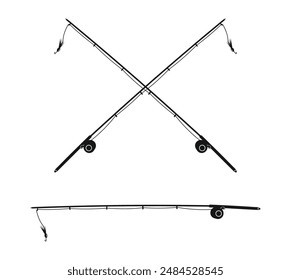 2 cross fishing rods silhouette vector art