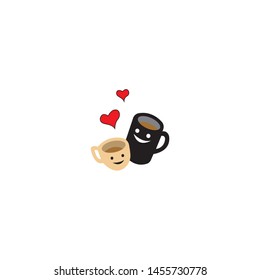 2 cups of coffee smile and 2 hearts isolated on white background. design vector ilustration