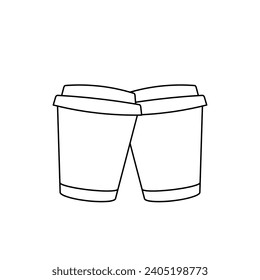 2 cups to go. Coffee, tea, hot drinks. Black and white vector illustration.