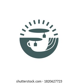 2 cups of tea with giving hand - monogram design with negative space - teashop logo 