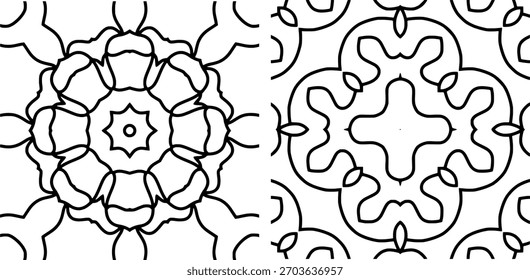 2 dibujo geométrico circular abstracto lindo del arte del mandala de la página para colorear, estilo asiático