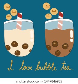 2 cute bubble teas with indigo background