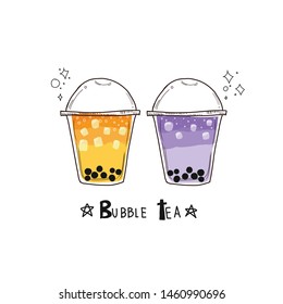 2 cute bubble teas with indigo background 