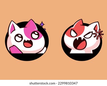 2 cute cartoon cat stickers and funny