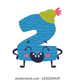 2 lindo personaje gracioso con cara sonriente graciosa. Dos cómicos niños brillantes numéricos coloridos, símbolo matemático ilustración vectorial de dibujos animados