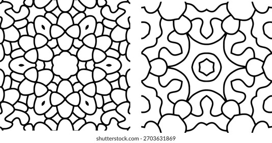 2 patrones geométricos lindos del mandala para colorear y el fondo